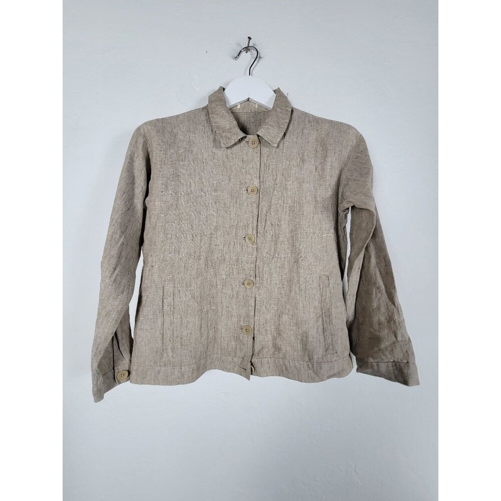 Eileen Fisher Womens Organic Linen Button-Up Shirt Jacket Lightweight Casual